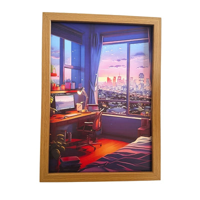 Quadro Quarto com vista da Cidade - 31,5 x 23cm LED 5V USB