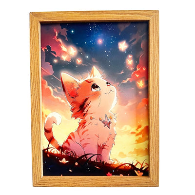 Quadro Gato céu estrelado -23 x 17cm  LED 5V USB